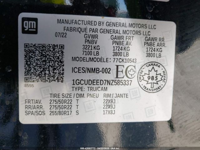 2022 CHEVROLET SILVERADO 1500 1GCUDEED7NZ585337 Photo 8