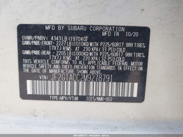 2021 SUBARU CROSSTREK JF2GTACC2M9278791 Photo 8