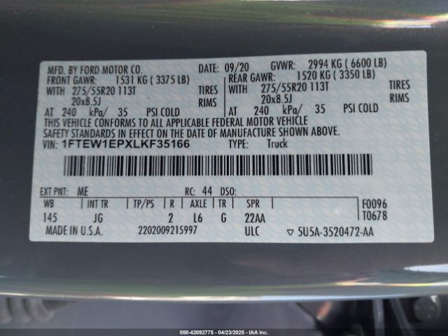 2020 FORD F-150 1FTEW1EPXLKF35166 Photo 8