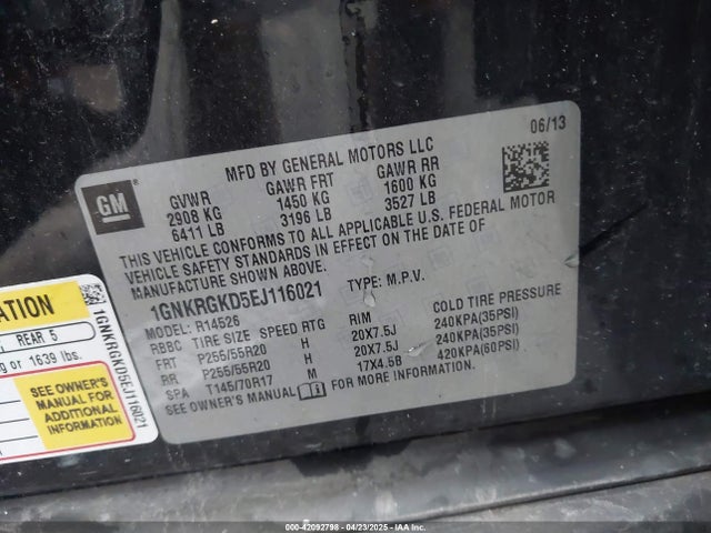1GNKRGKD5EJ116021 Chevrolet Traverse 1lt