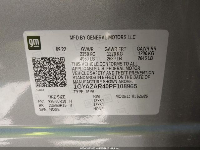 1GYAZAR40PF108965 Cadillac Xt4 Fwd Luxury