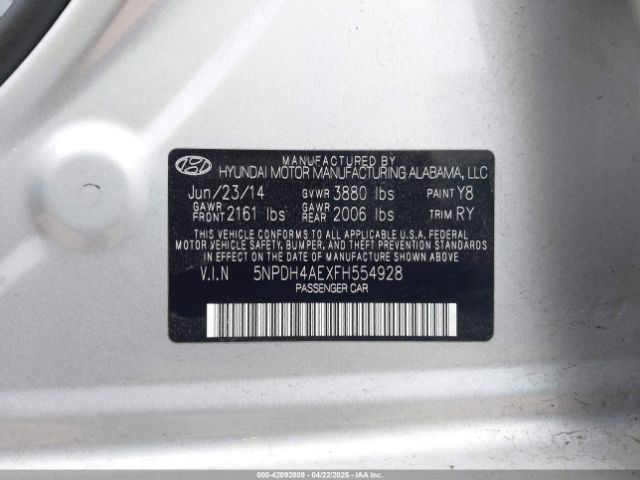 5NPDH4AEXFH554928 Hyundai ELANTRA SE