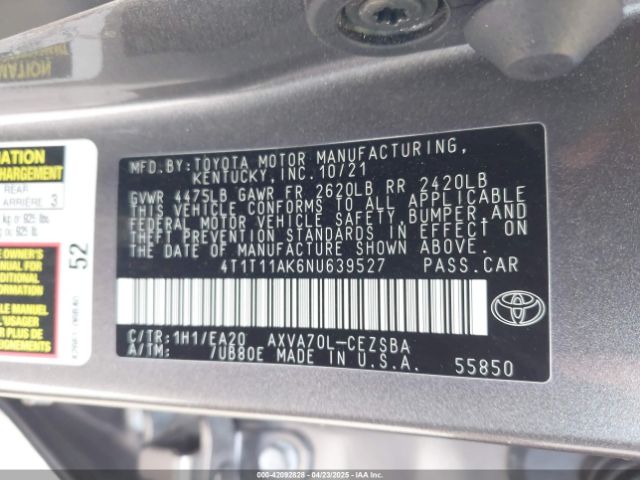 4T1T11AK6NU639527 Toyota CAMRY SE