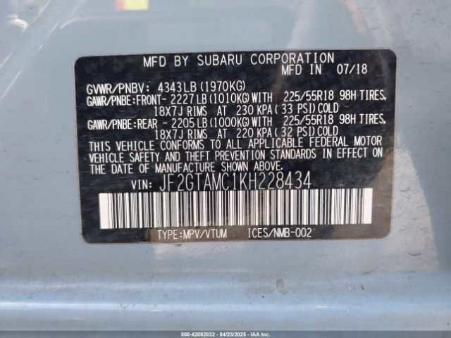 JF2GTAMC1KH228434 Subaru Crosstrek 2.0i Limited