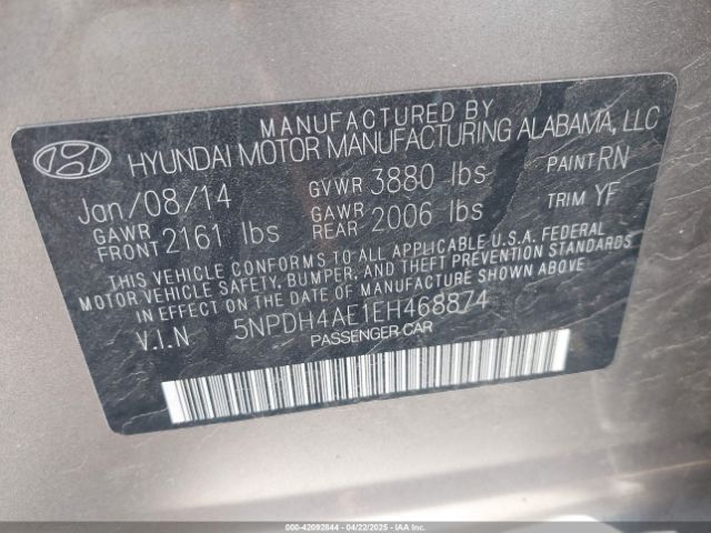 5NPDH4AE1EH468874 Hyundai ELANTRA SE
