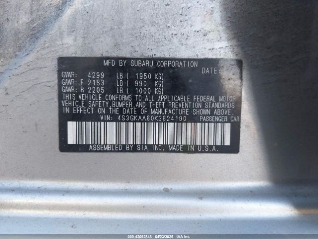 4S3GKAA60K3624190 Subaru Impreza 2.0i