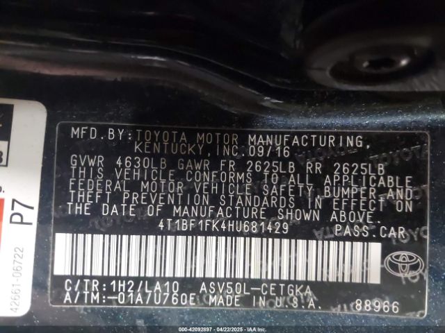 4T1BF1FK4HU681429 Toyota CAMRY XLE