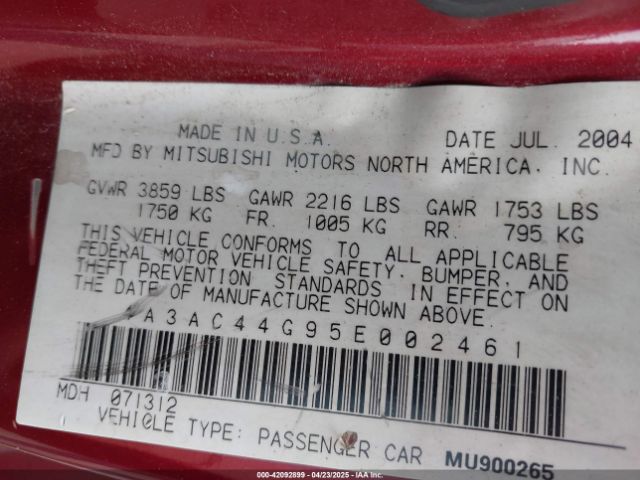 2005 MITSUBISHI ECLIPSE 4A3AC44G95E002461 Photo 8