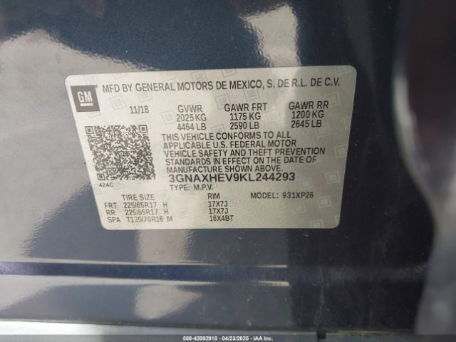 2019 CHEVROLET EQUINOX 3GNAXHEV9KL244293 Photo 8