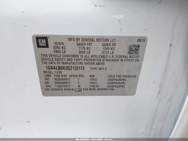 1GNALBEK2GZ102172 Chevrolet EQUINOX LS