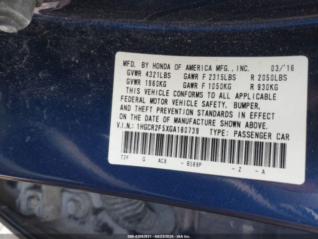 1HGCR2F5XGA180739 Honda Accord Sport