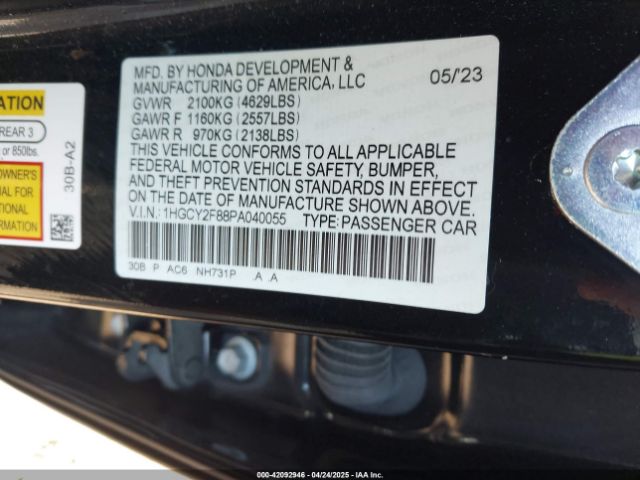 1HGCY2F88PA040055 Honda Accord Hybrid Touring