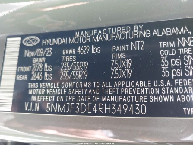 5NMJF3DE4RH349430 Hyundai TUCSON SEL