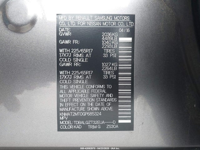 Nissan ROGUE SV 2016 KNMAT2MT0GP685324 Image 9