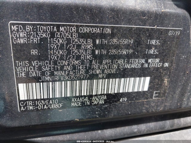 JTMN1RFV3KD521977 Toyota Rav4 Limited
