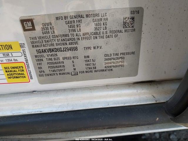 5GAKVBKD6GJ294998 Buick Enclave Leather