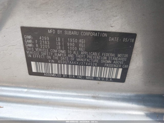 4S3GTAA6XJ3744526 Subaru 2018