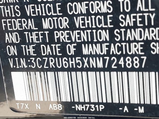 3CZRU6H5XNM724887 Honda Hr-v Awd Ex