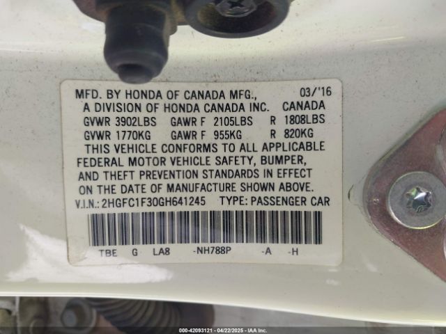 2HGFC1F30GH641245 Honda Civic Ex-t