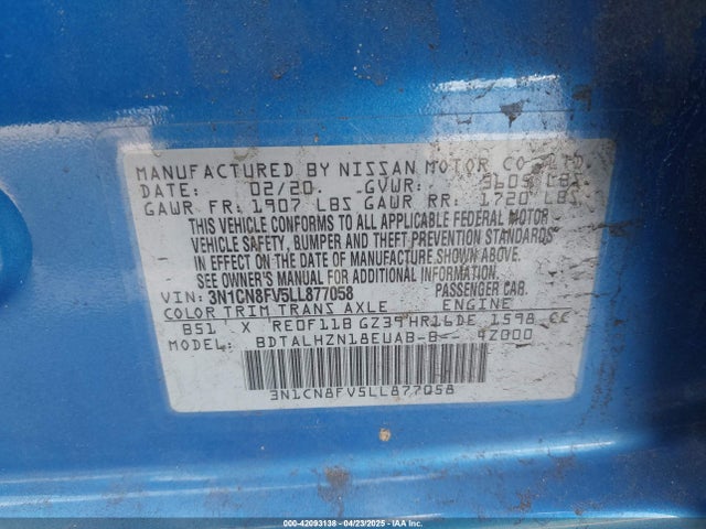 Nissan Versa 2020 3N1CN8FV5LL877058 Image 9