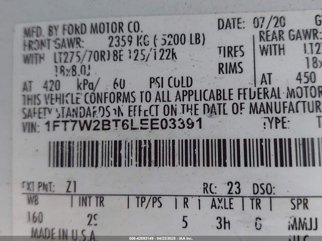 Ford F-250 2020 1FT7W2BT6LEE03391 Image 9