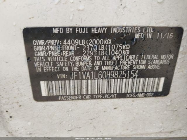 JF1VA1L60H9825154 Subaru Wrx Limited