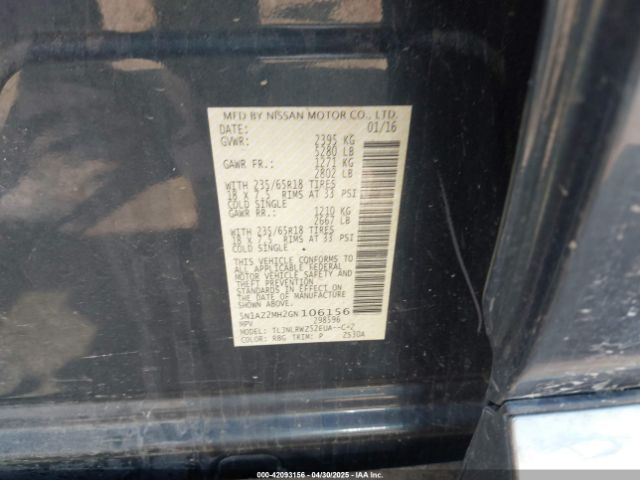5N1AZ2MH2GN106156 Nissan MURANO SL