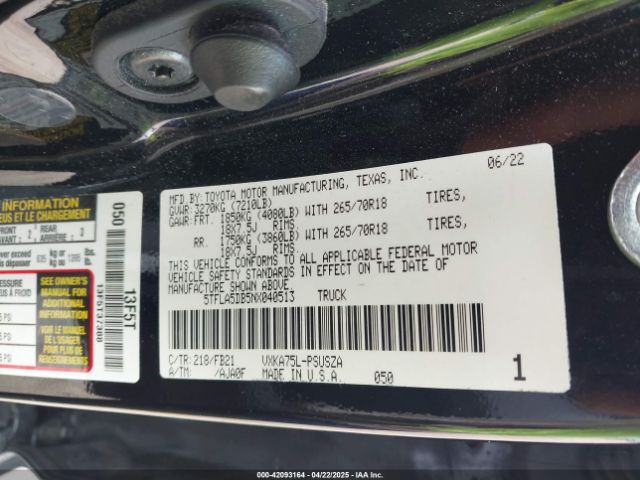 5TFLA5DB5NX040513 Toyota Tundra Sr5