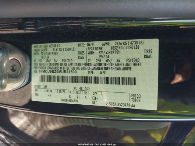 2021 FORD ESCAPE 1FMCU9BZ9MUB21590 Photo 8