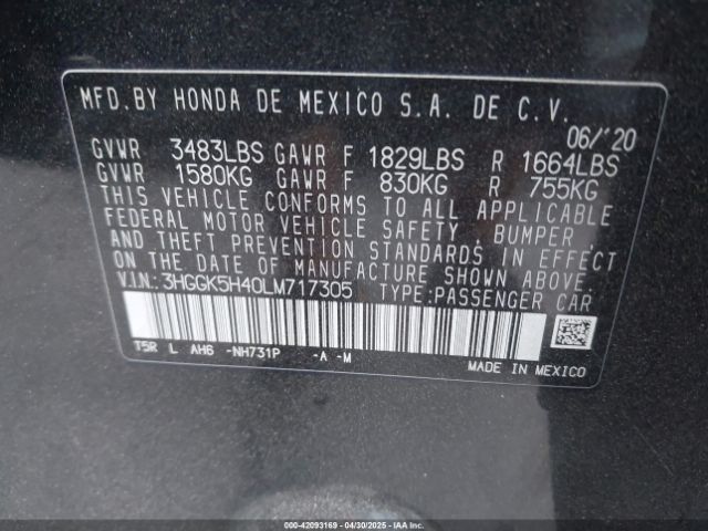 3HGGK5H40LM717305 Honda FIT LX