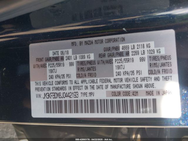 JM3KFBDM8J0442193 Mazda Cx-5 Grand Touring