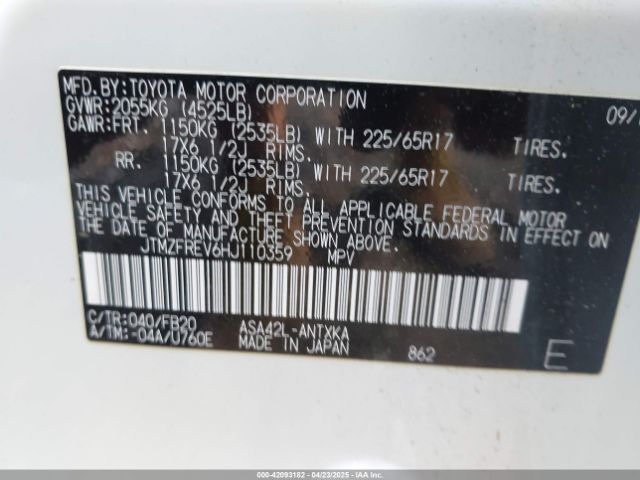 JTMZFREV6HJ110359 Toyota RAV4 LE