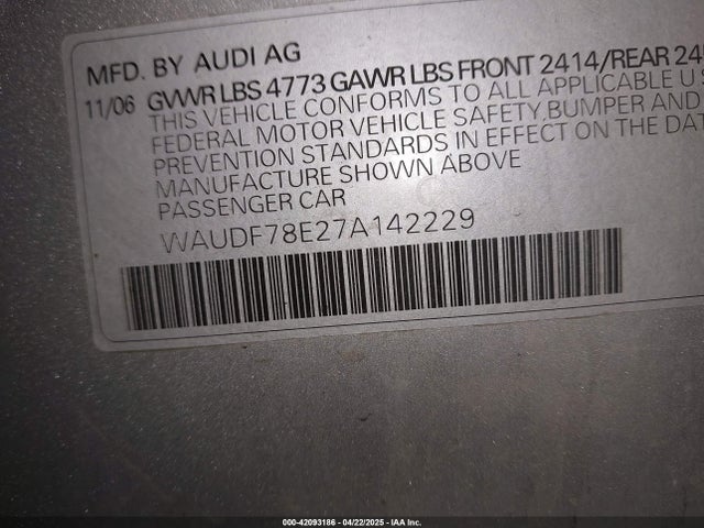 2007 AUDI A4 WAUDF78E27A142229 Photo 8