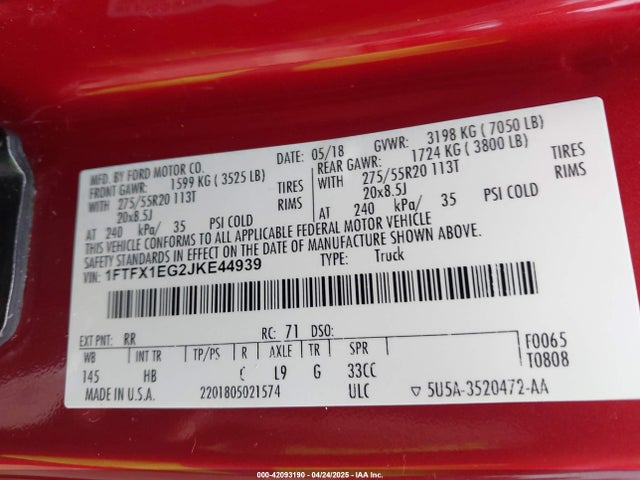1FTFX1EG2JKE44939 Ford F-150 Lariat