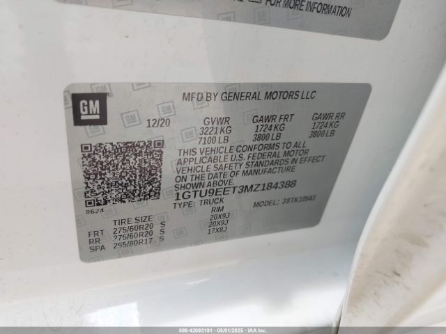 1GTU9EET3MZ184388 GMC Sierra 1500 4wd  Short Box At4