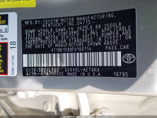 4T1BK1EB9FU166114 Toyota Avalon Xle Touring