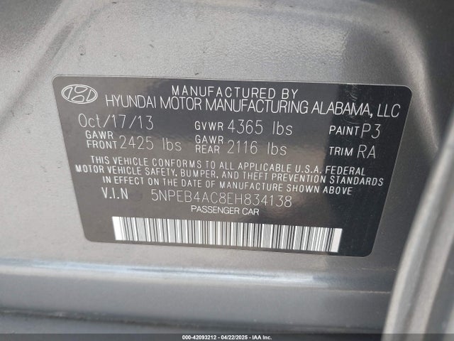 5NPEB4AC8EH834138 Hyundai SONATA GLS