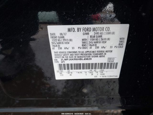 2LMPJ6KR6HBL49829 Lincoln Mkx Select