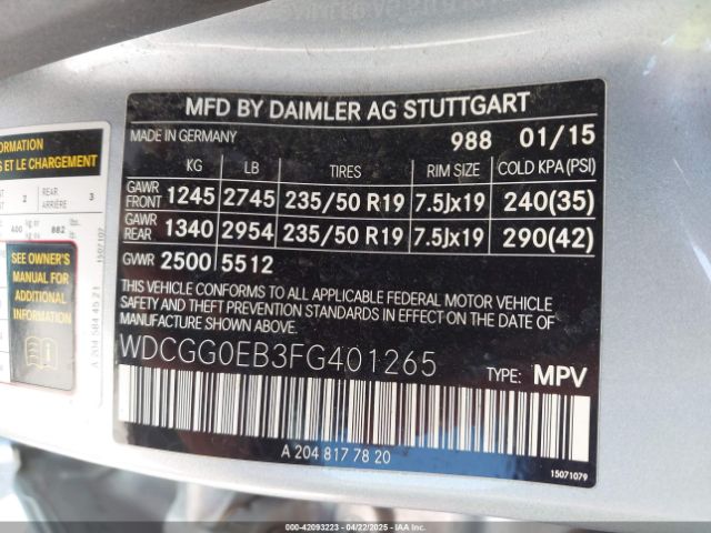 WDCGG0EB3FG401265 Mercedes-Benz Glk 250 Bluetec 4matic