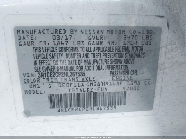 2017 NISSAN VERSA NOTE 3N1CE2CP2HL367535 Photo 8