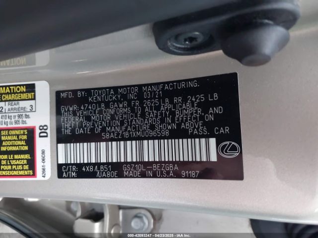 58AEZ1B1XMU096598 Lexus Es 350 Luxury