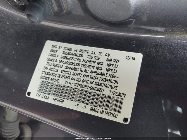 3CZRM3H37GG700237 Honda CR-V LX