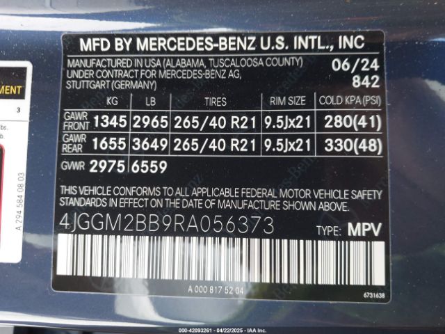 4JGGM2BB9RA056373 Mercedes-Benz Eqe 350+ Suv
