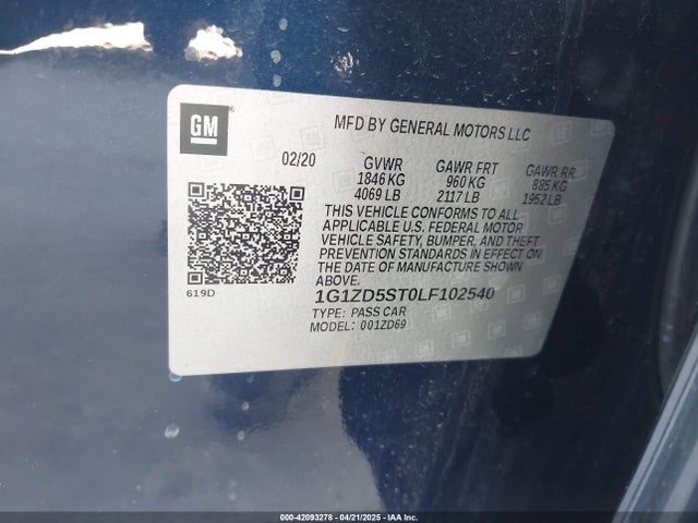 1G1ZD5ST0LF102540 Chevrolet Malibu Fwd Lt