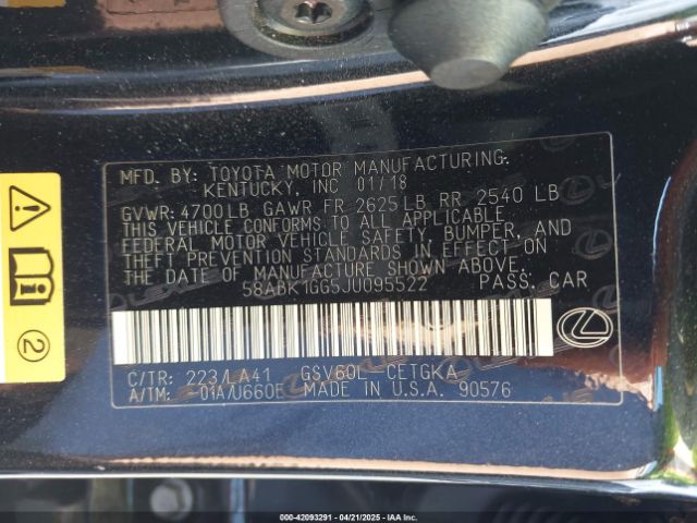 58ABK1GG5JU095522 Lexus ES 350