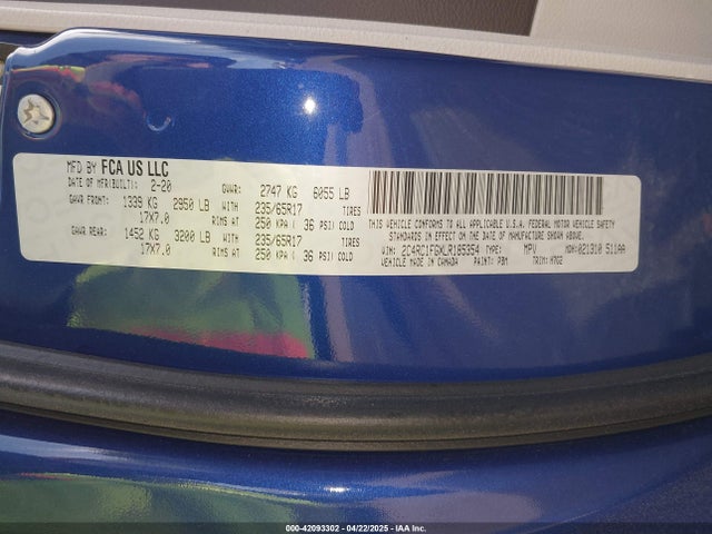 2C4RC1FGXLR185354 Chrysler 2020