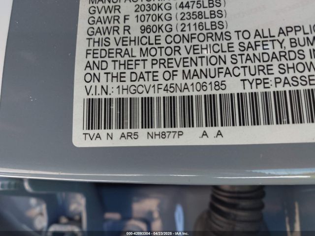 1HGCV1F45NA106185 Honda Accord Sport Special Edition