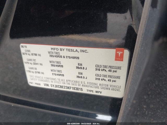 2019 TESLA MODEL X 5YJXCBE23KF183815 Photo 8