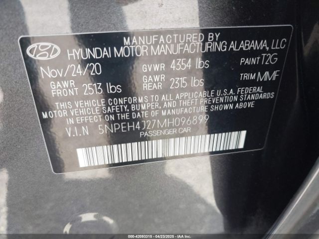 5NPEH4J27MH096899 Hyundai Sonata Limited