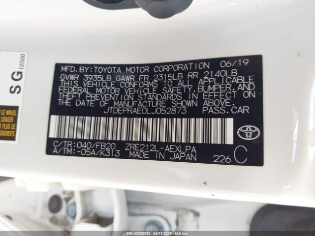 JTDEPRAE0LJ052873 Toyota COROLLA LE